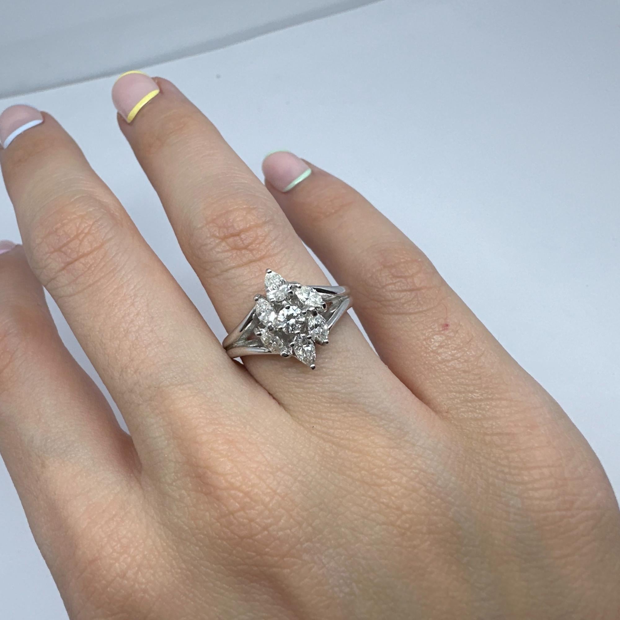 18K White Gold Marquise and Pear Cut Diamond Ring For Sale 3