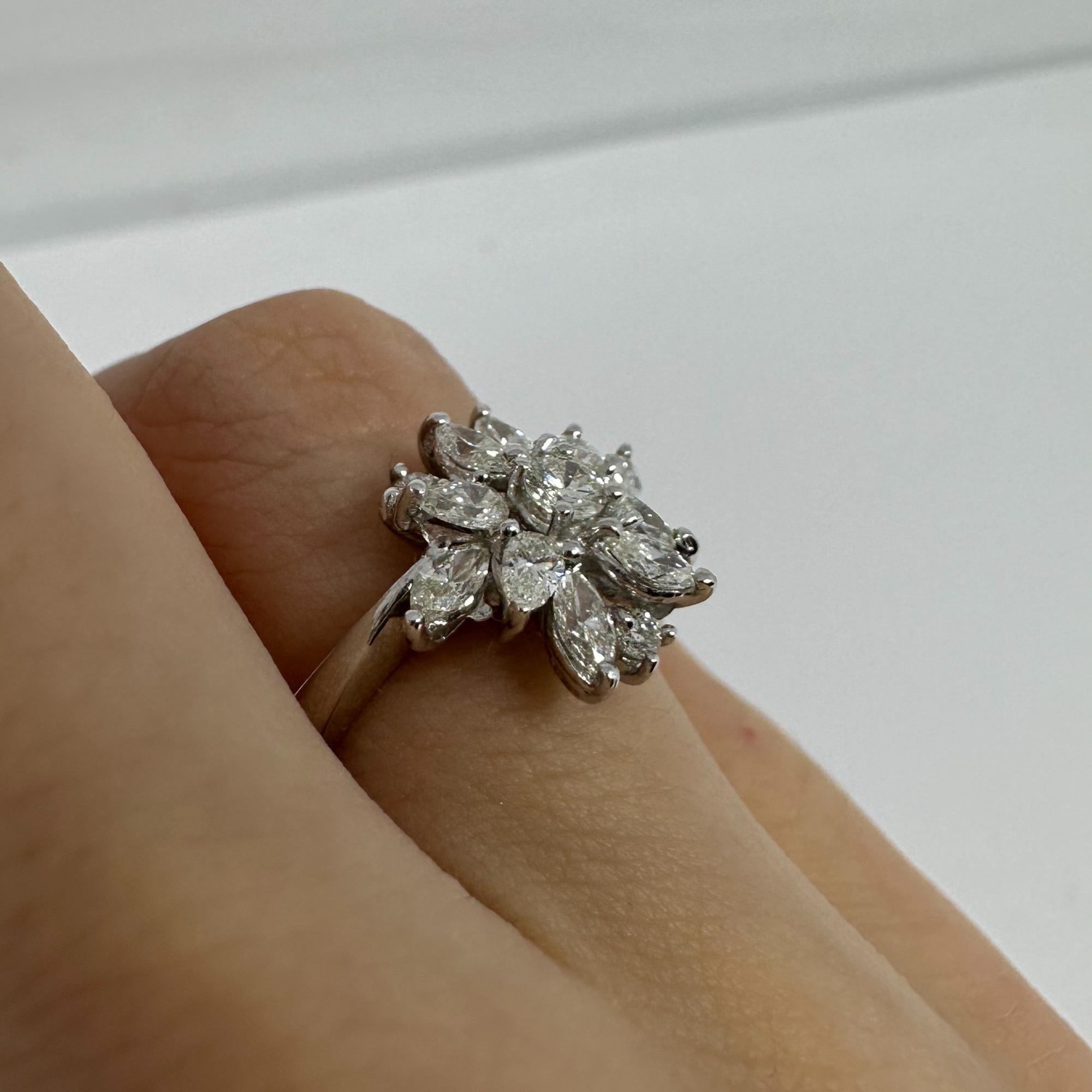 18K White Gold Marquise and Pear Cut Diamond Ring For Sale 4