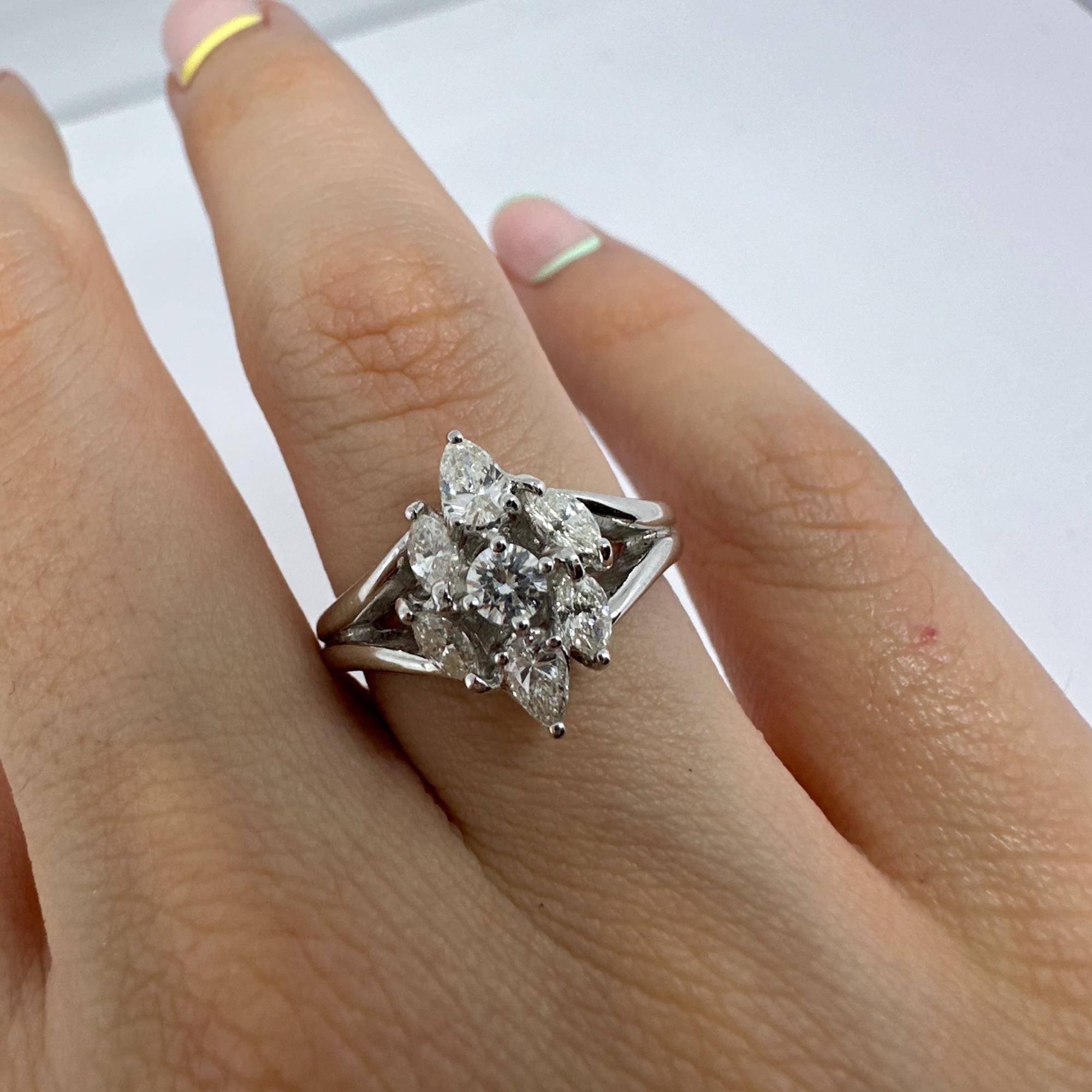 18K White Gold Marquise and Pear Cut Diamond Ring For Sale 4