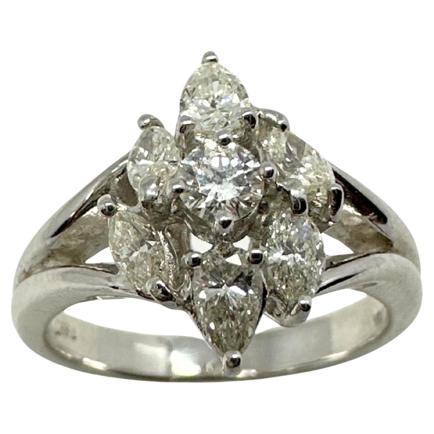 18K White Gold Marquise and Pear Cut Diamond Ring