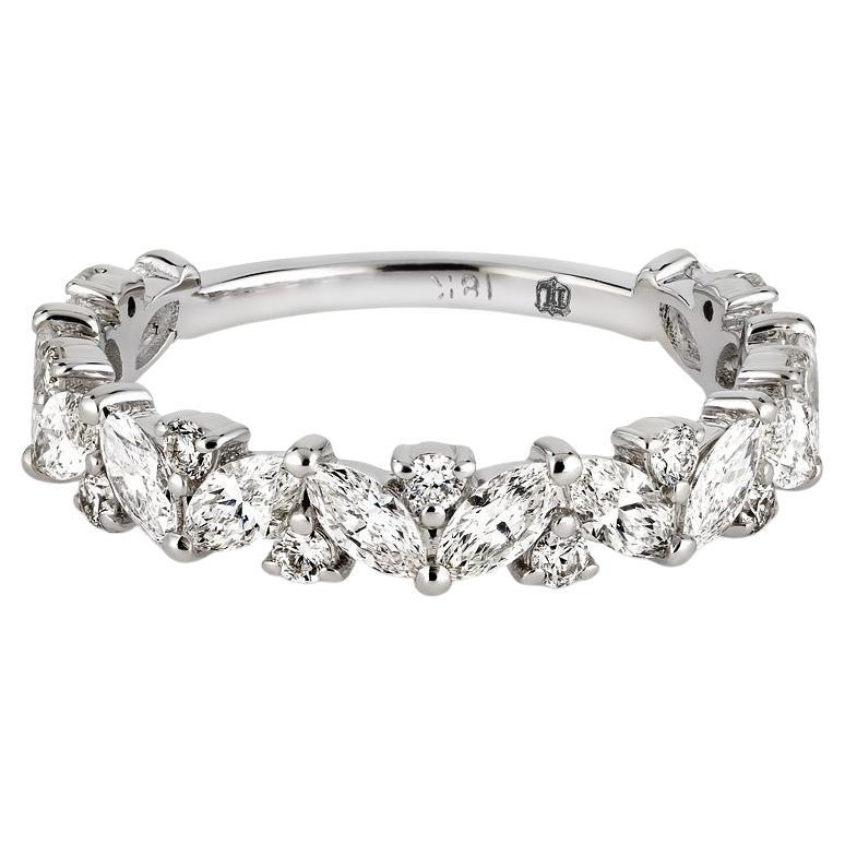 18k White Gold Marquise and Round Diamond Band