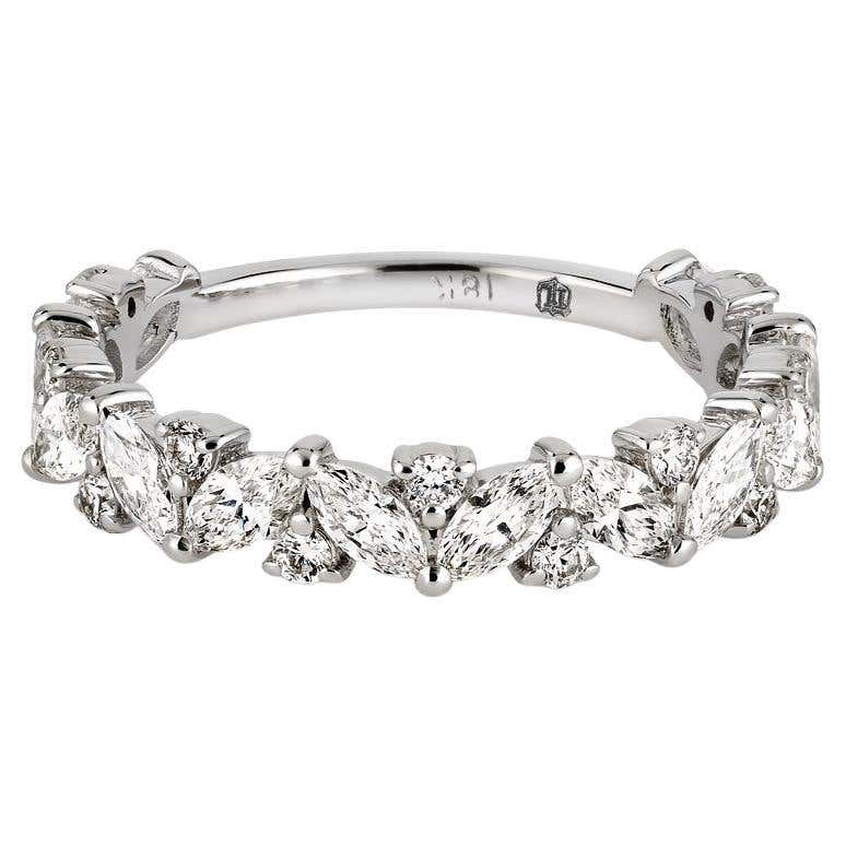 Real Round and Marquise Diamond Two Ring Set 18 Karat White Gold ...