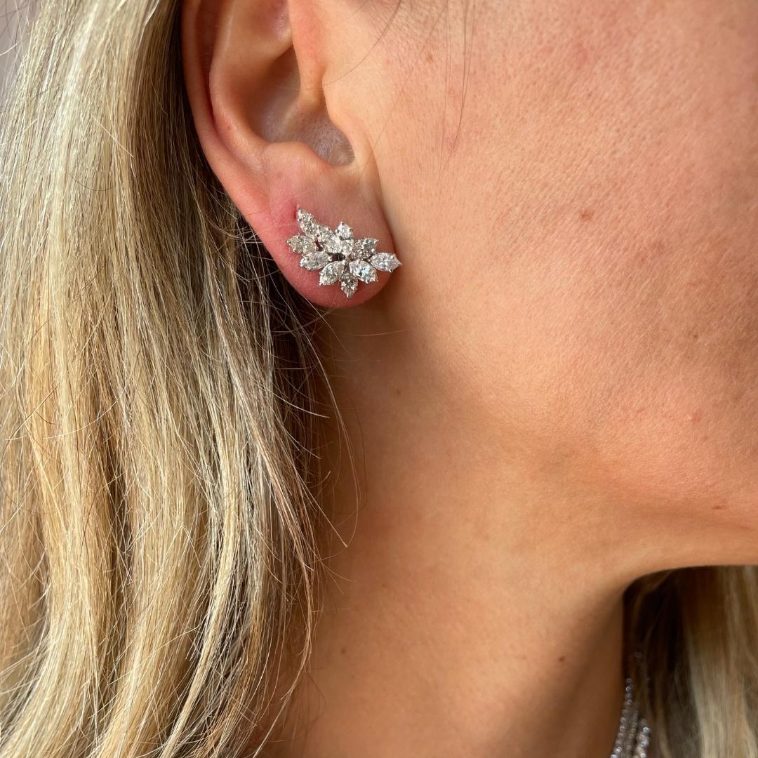 Modern 18k White Gold Marquise Cluster Diamond Earrings