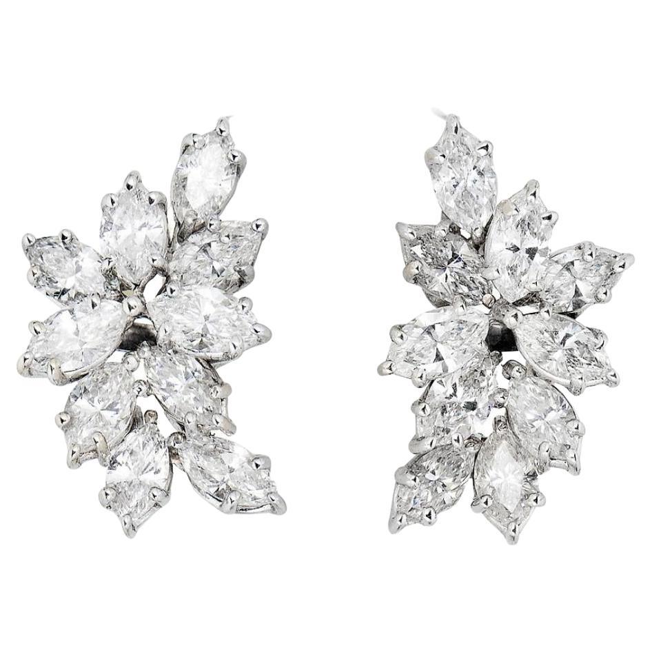 18k White Gold Marquise Cluster Diamond Earrings
