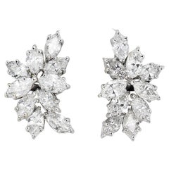 18k White Gold Marquise Cluster Diamond Earrings