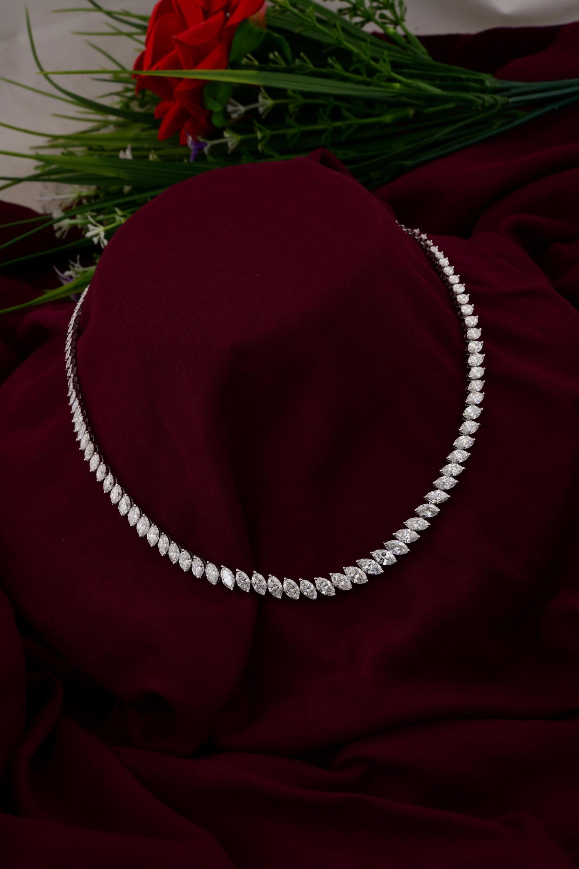 De las mujeres Collar de oro blanco de 18 quilates con diamantes naturales talla marquesa de 15,55 quilates Regalo para mamá en venta