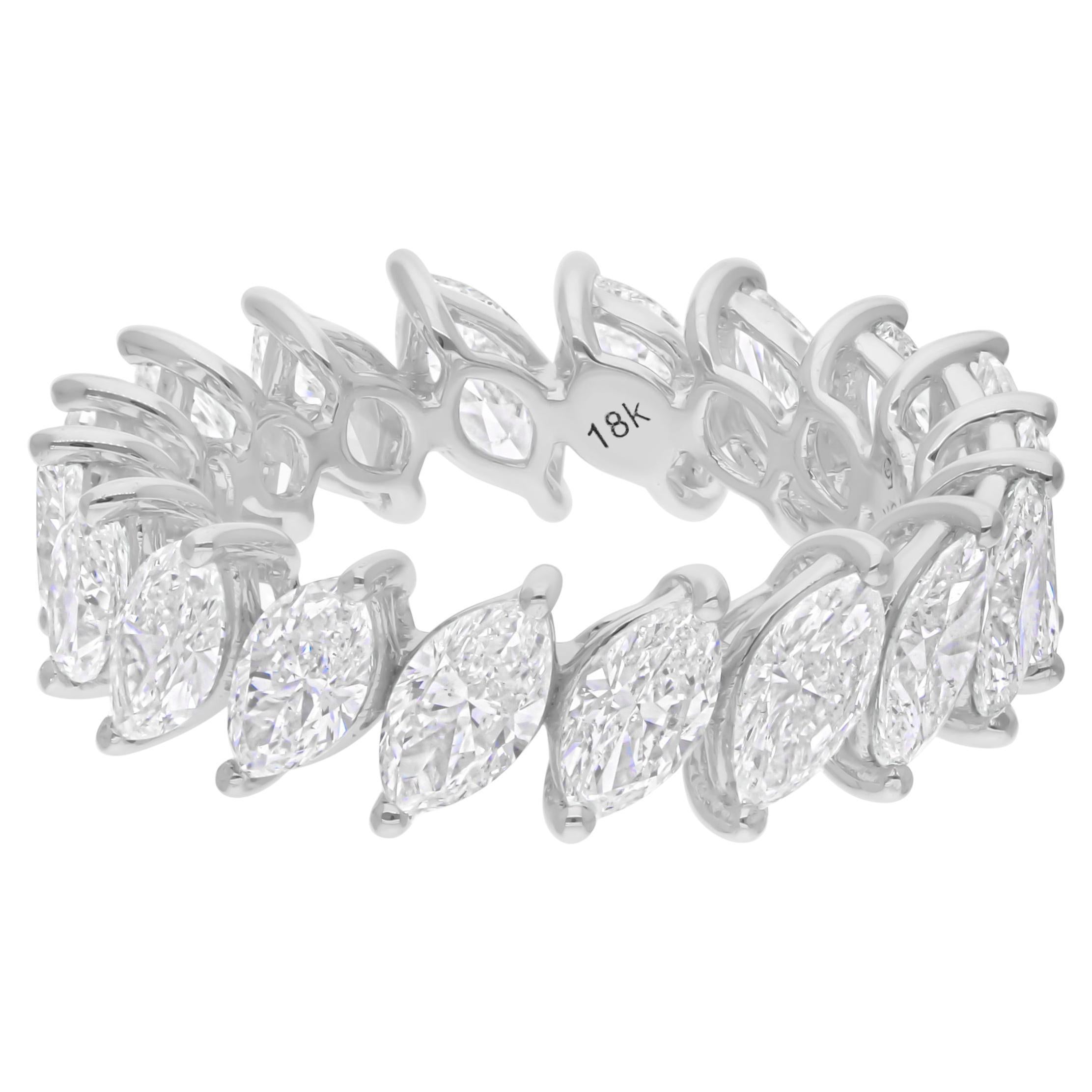 En venta: Anillo de oro blanco de 18 quilates con corte marquesa y 4,58 quilates de diamantes para mujer
