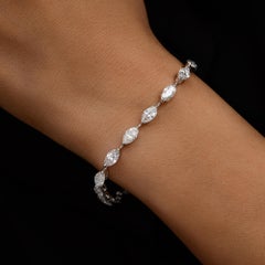 18k White Gold Marquise Cut 6.55Ct Natural Diamond Station Bracelet for Women