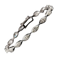 18k White Gold Marquise Cut 6.55Ct Natural Diamond Station Bracelet for Women