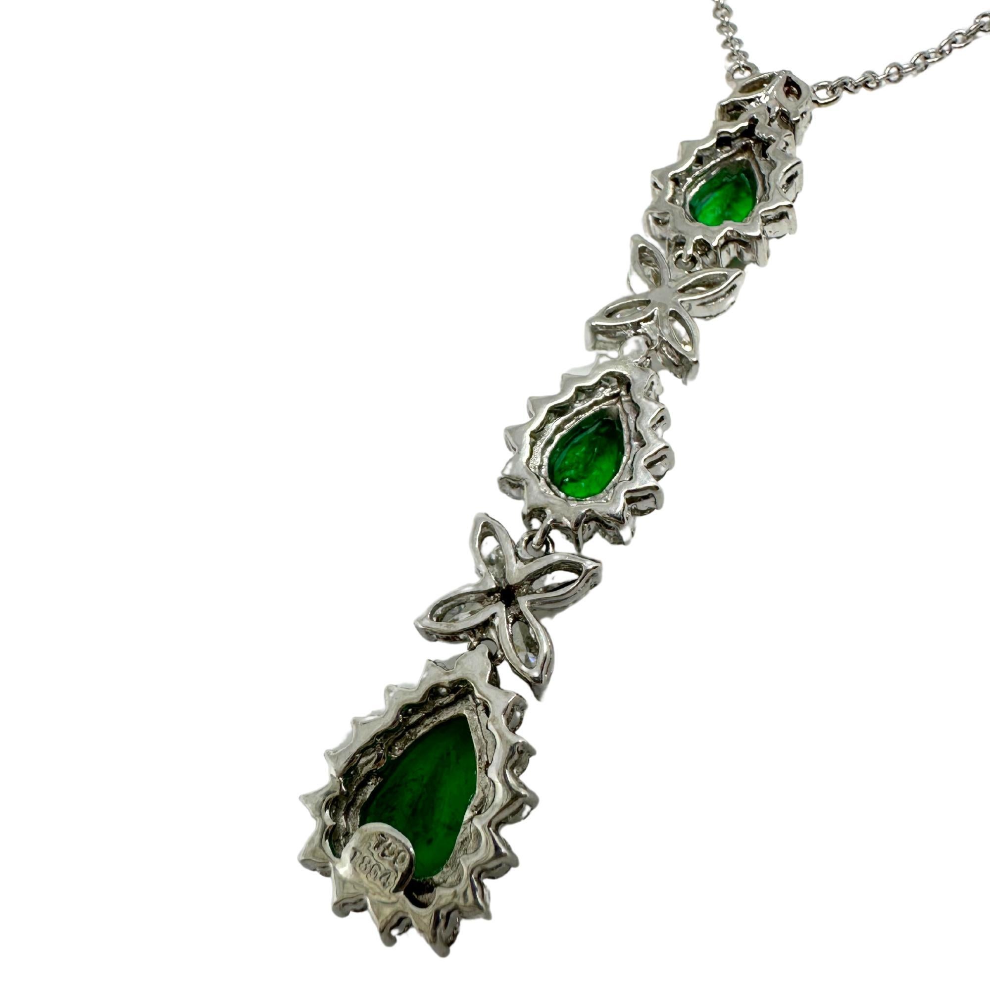 18K White Gold Marquise Cut Diamond and Pear Cut Emerald Necklace 7
