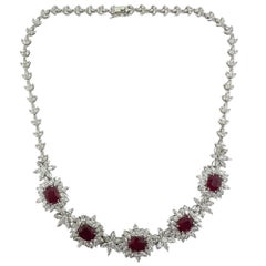 18K White Gold Marquise Cut Diamond and Ruby Choker Necklace