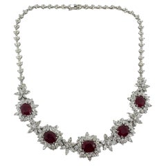 18K White Gold Marquise Cut Diamond and Ruby Choker Necklace