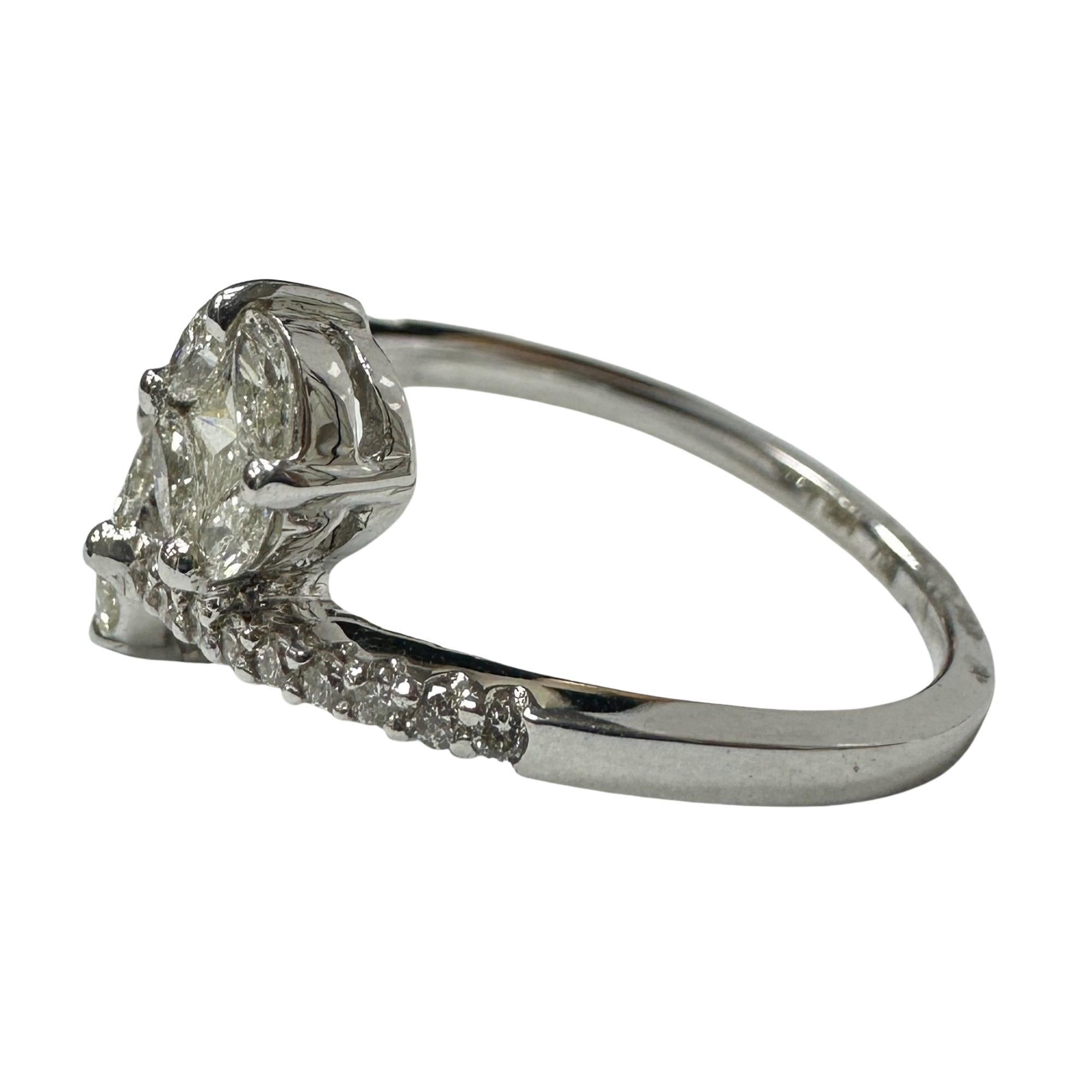 18k White Gold Marquise Cut Diamond Bypass Ring In Good Condition For Sale In New York, NY
