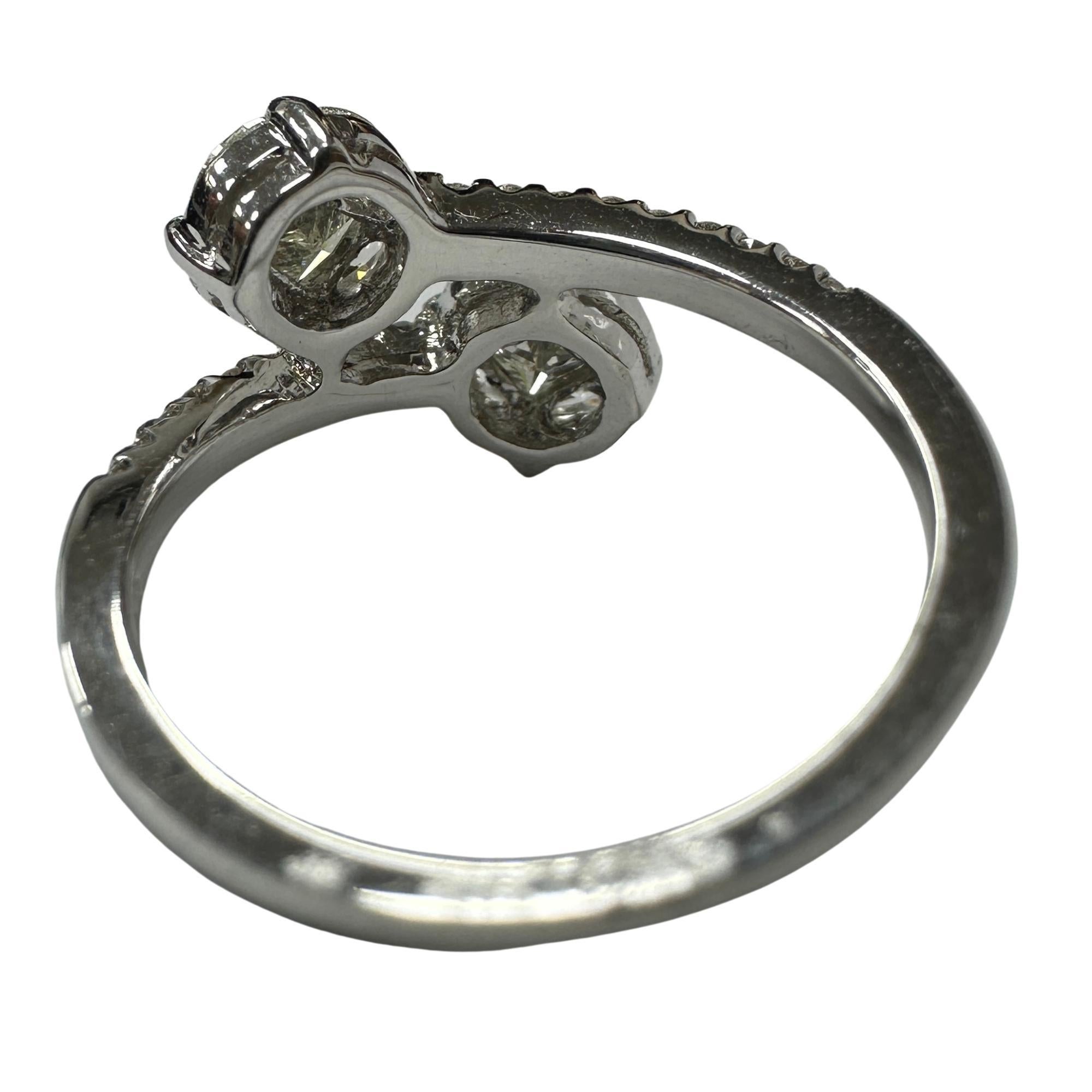 Women's 18k White Gold Marquise Cut Diamond Bypass Ring For Sale