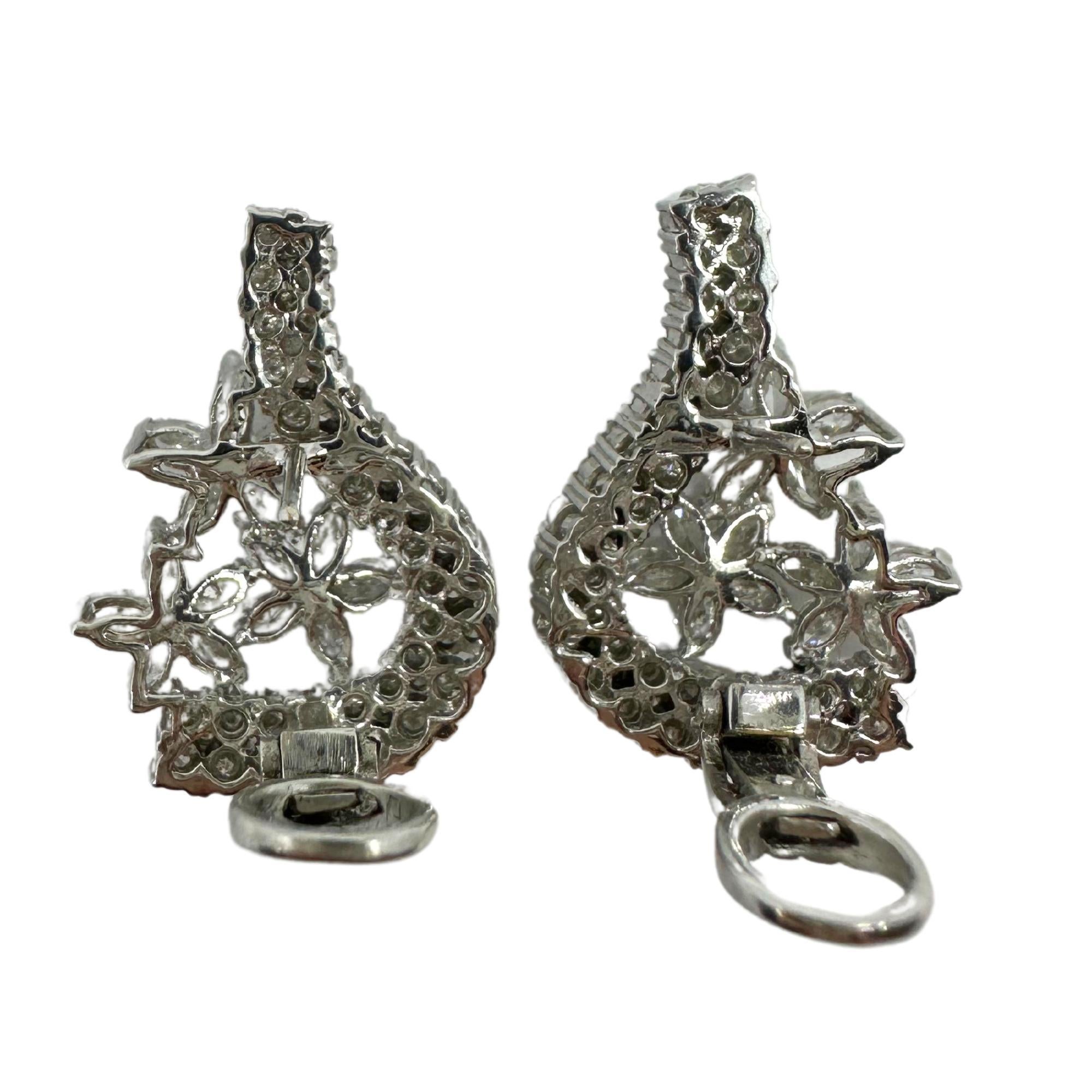 Boucles d'oreilles en or blanc 18K avec diamants taillés en marquise Pour femmes en vente