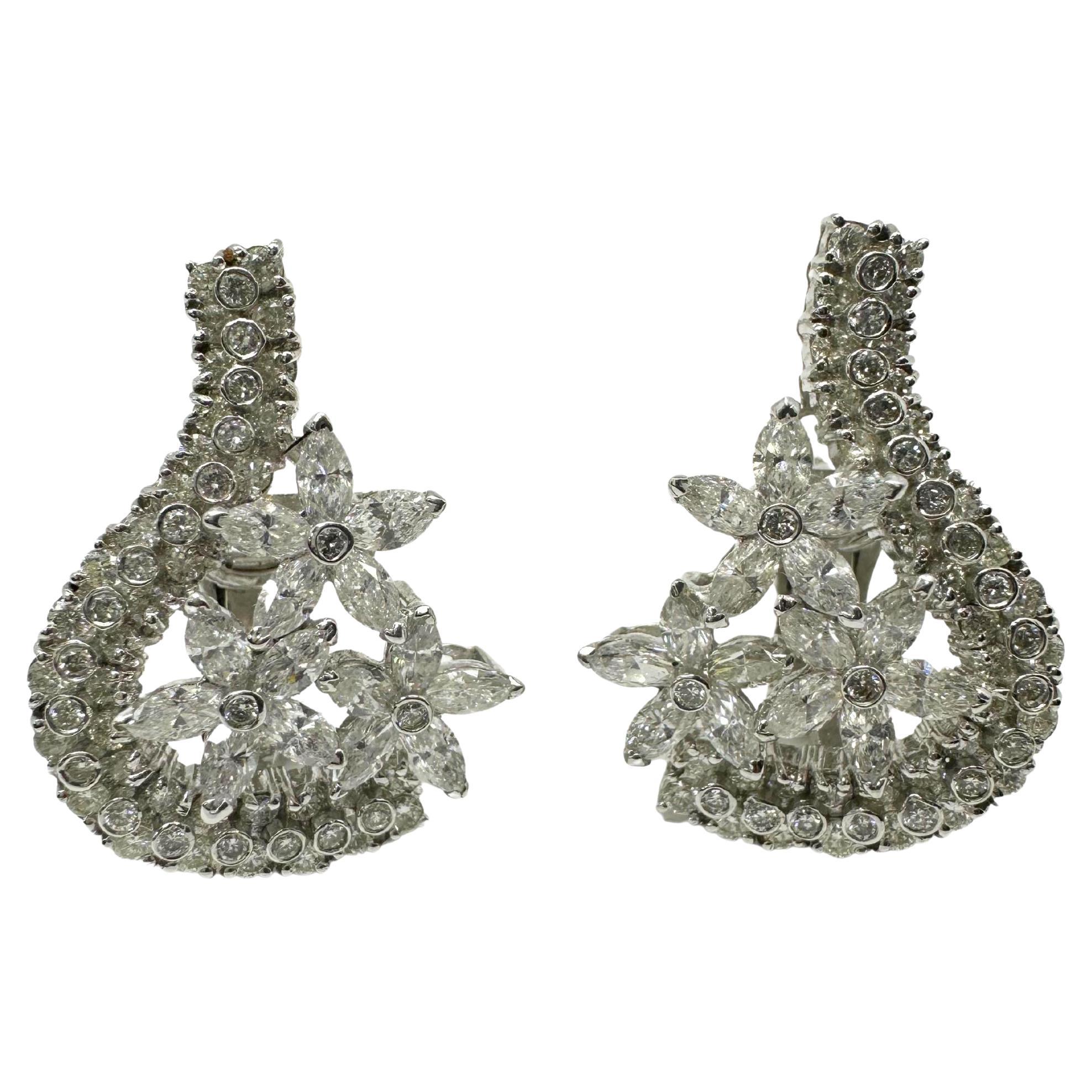 Pendientes de diamantes talla marquesa de oro blanco de 18 quilates