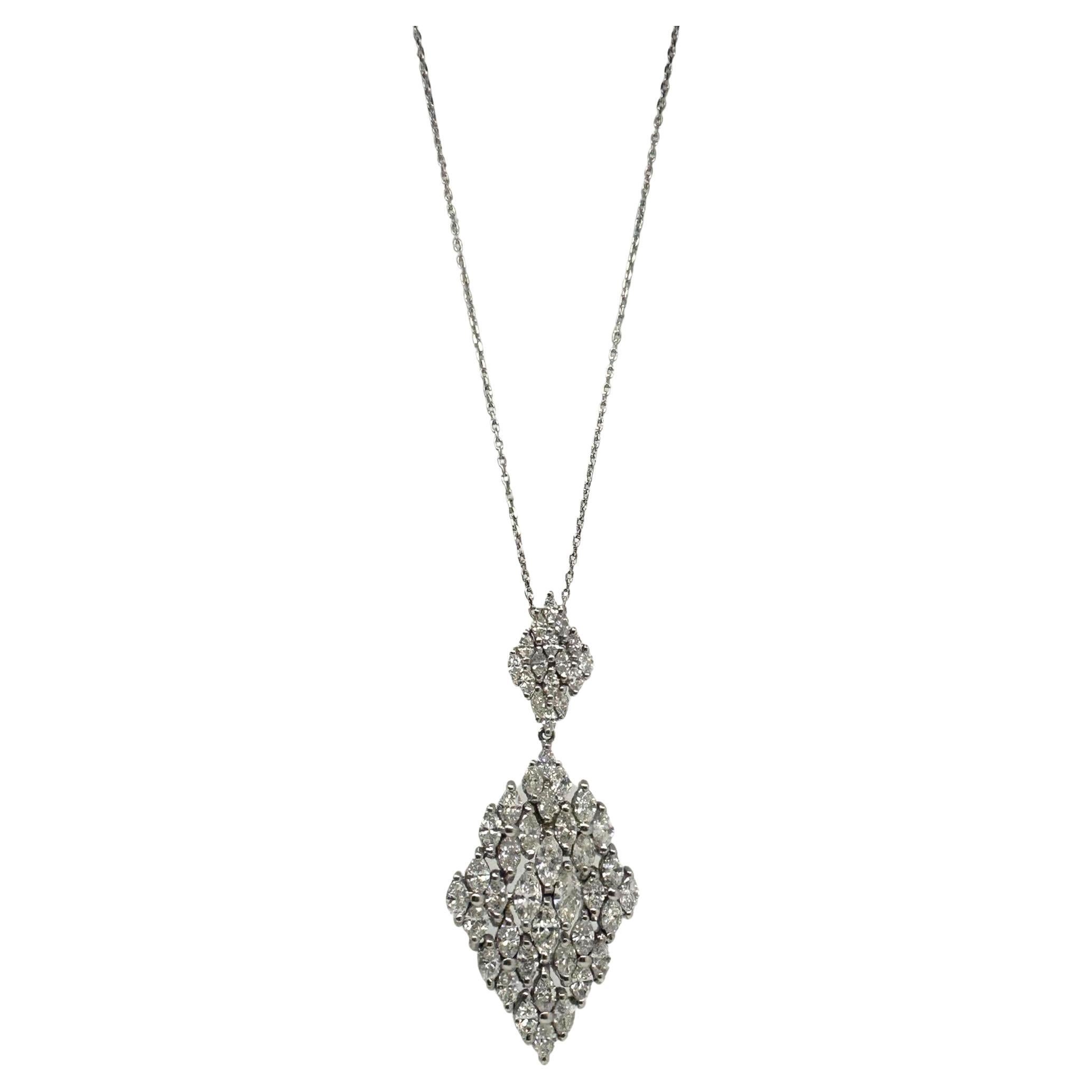 18K White Gold Marquise Cut Diamond Pendant Necklace