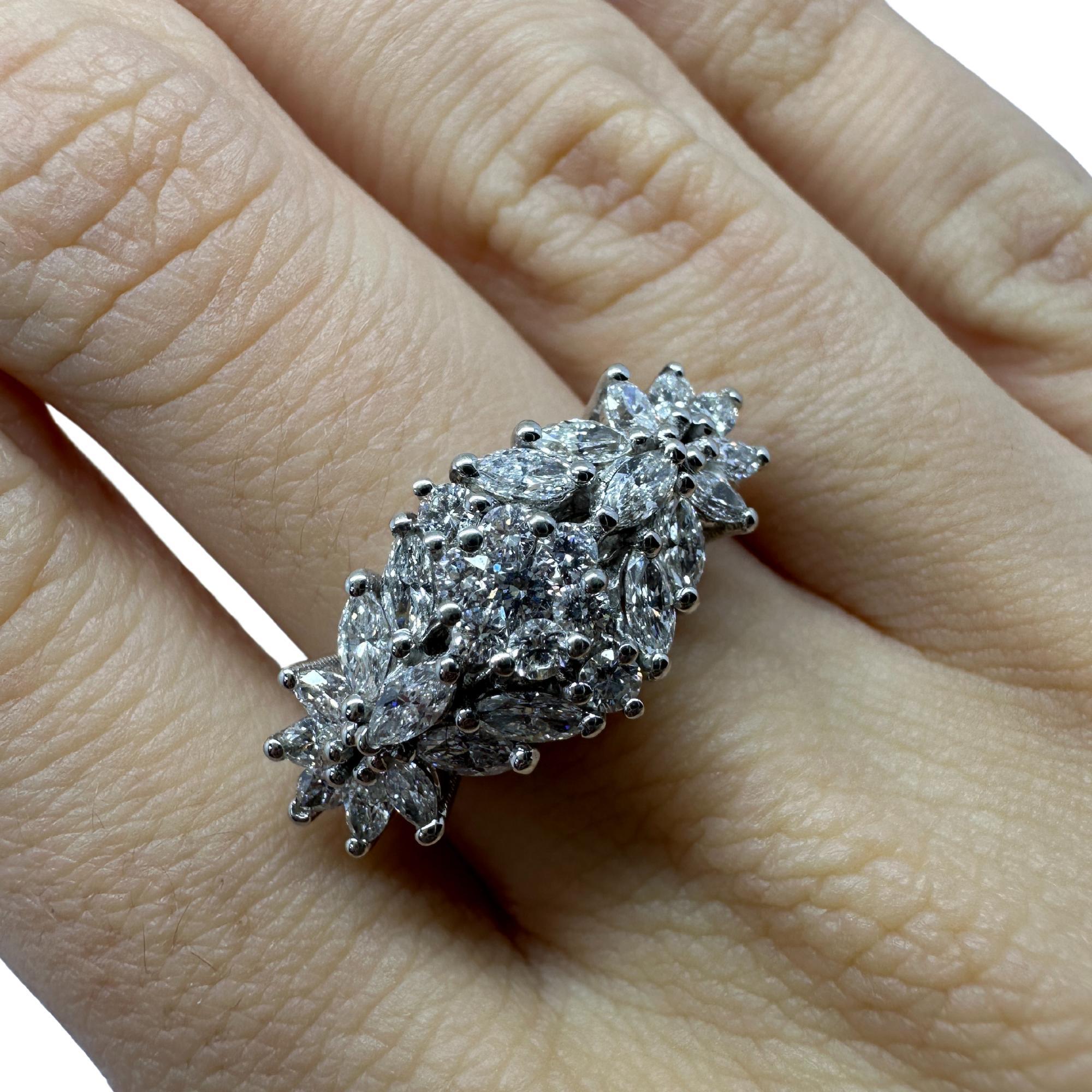 Mixed Cut 18k White Gold Marquise Cut Diamond Ring For Sale