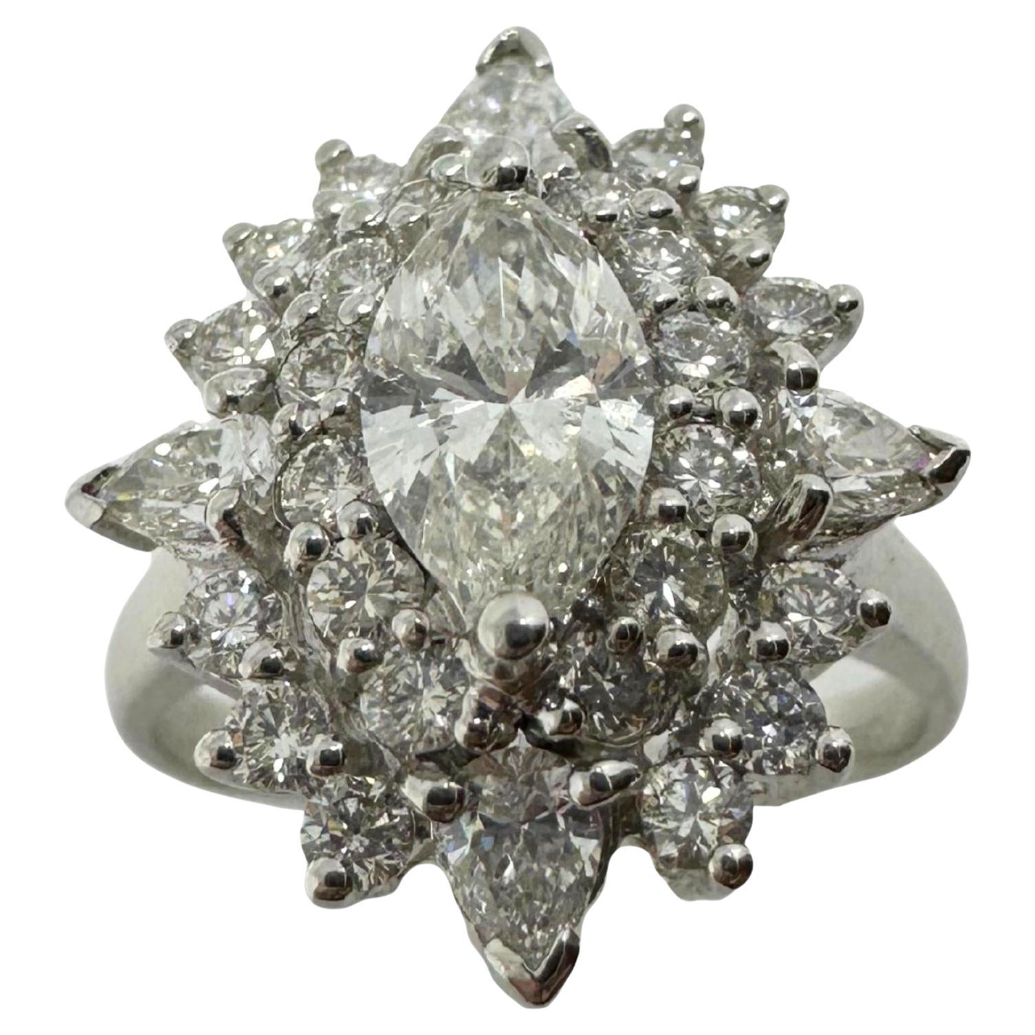 18K White Gold Marquise Cut Diamond Ring