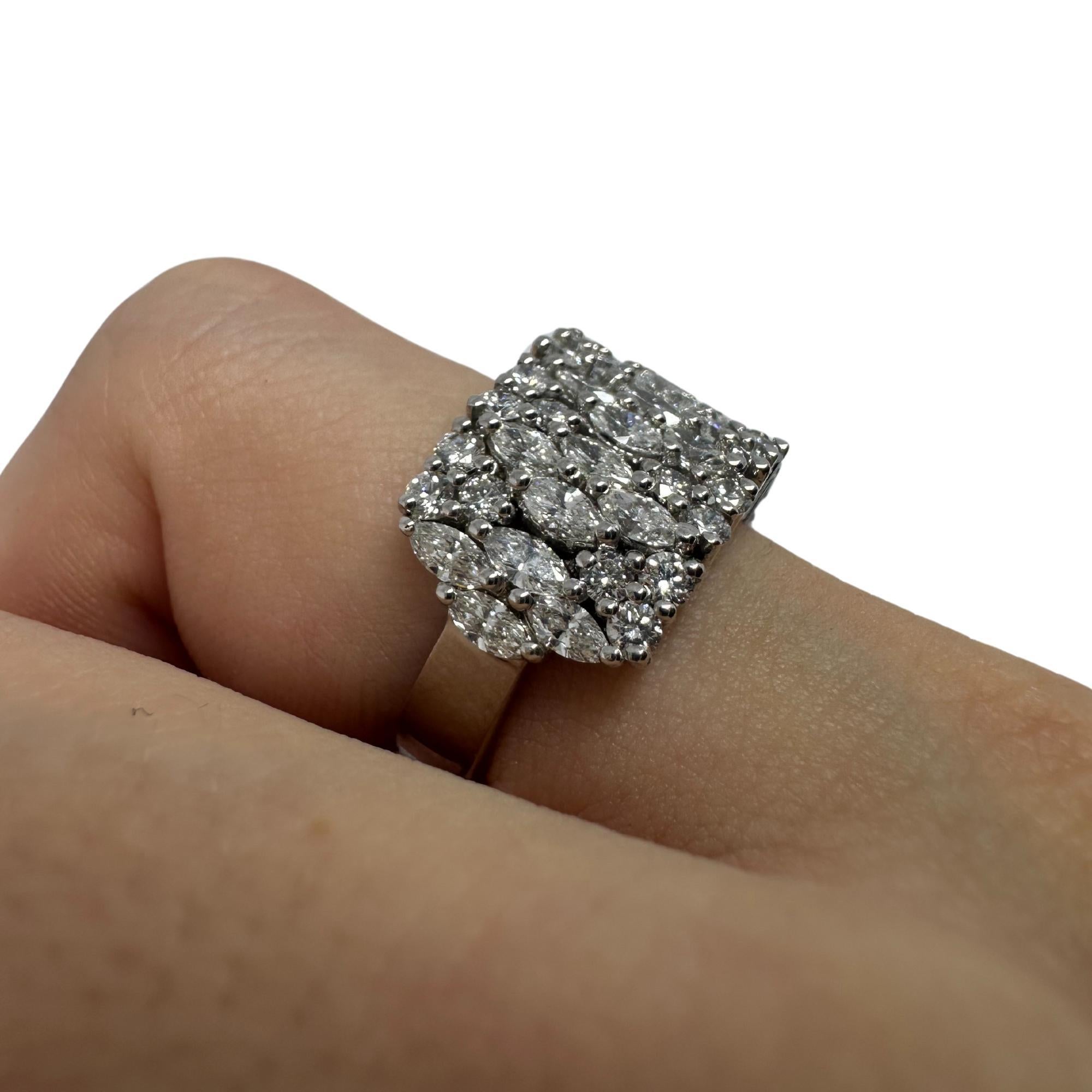 18K White Gold Marquise Cut Diamond Wide Band Ring For Sale 6