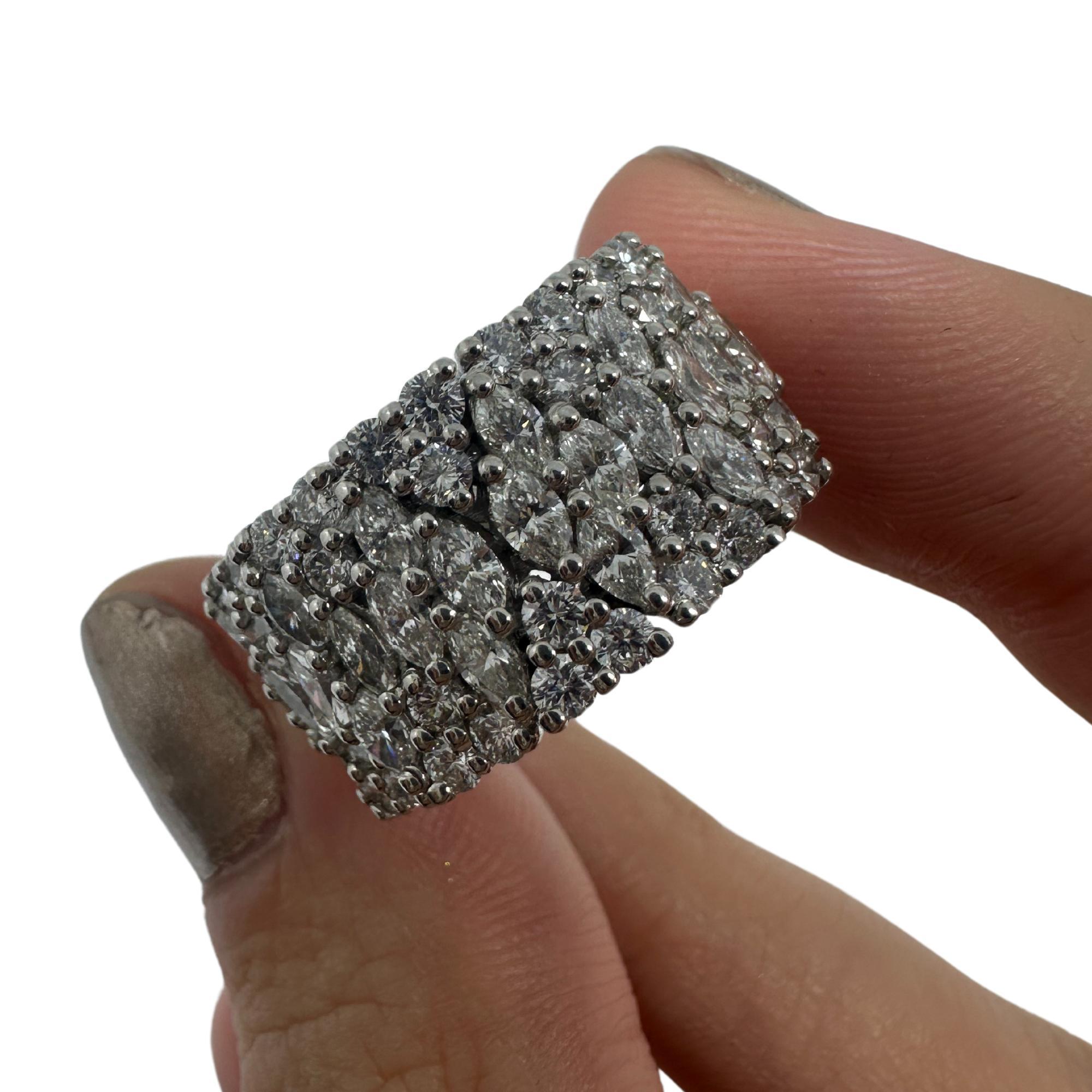 18K White Gold Marquise Cut Diamond Wide Band Ring For Sale 7
