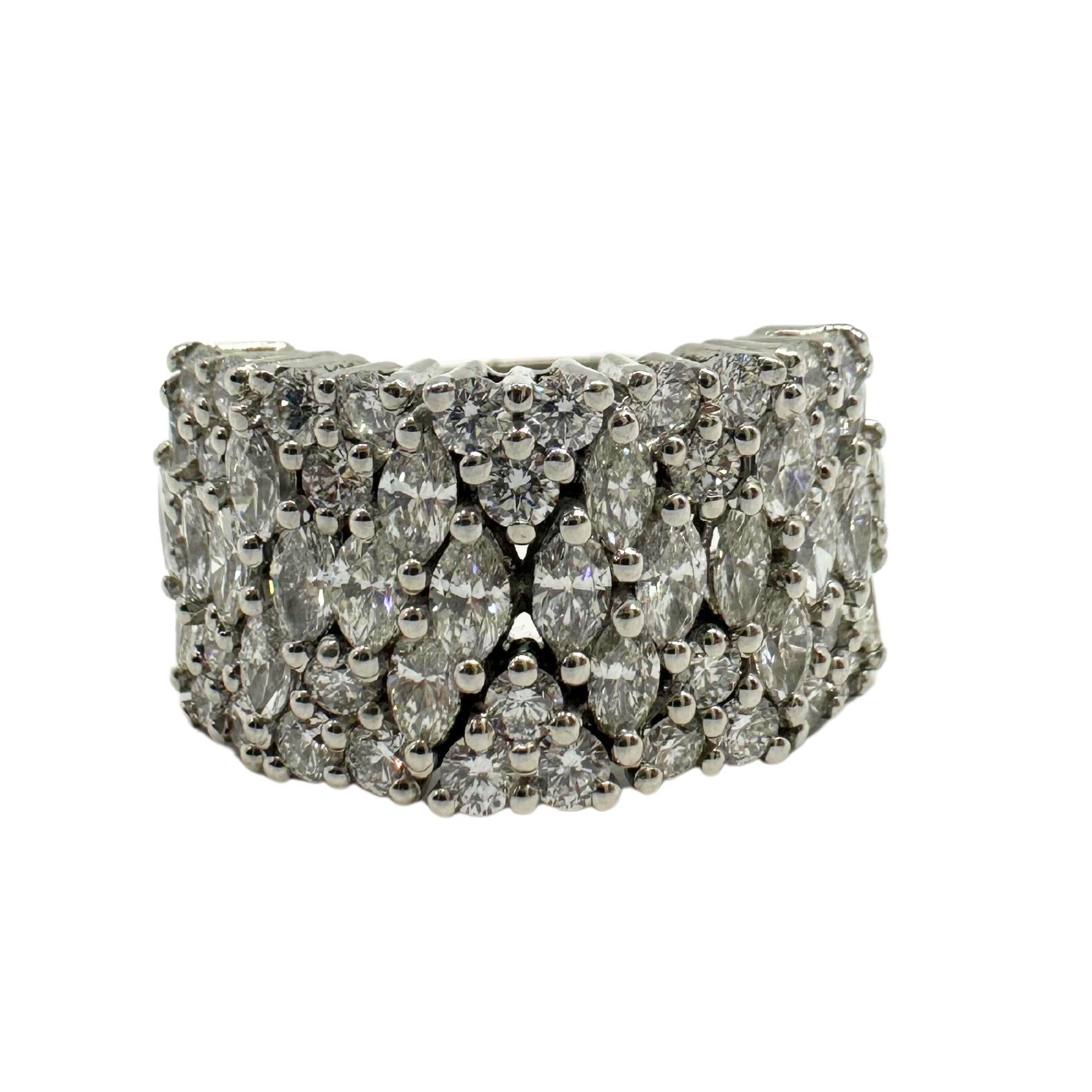 Women's 18K White Gold Marquise Cut Diamond Wide Band Ring For Sale