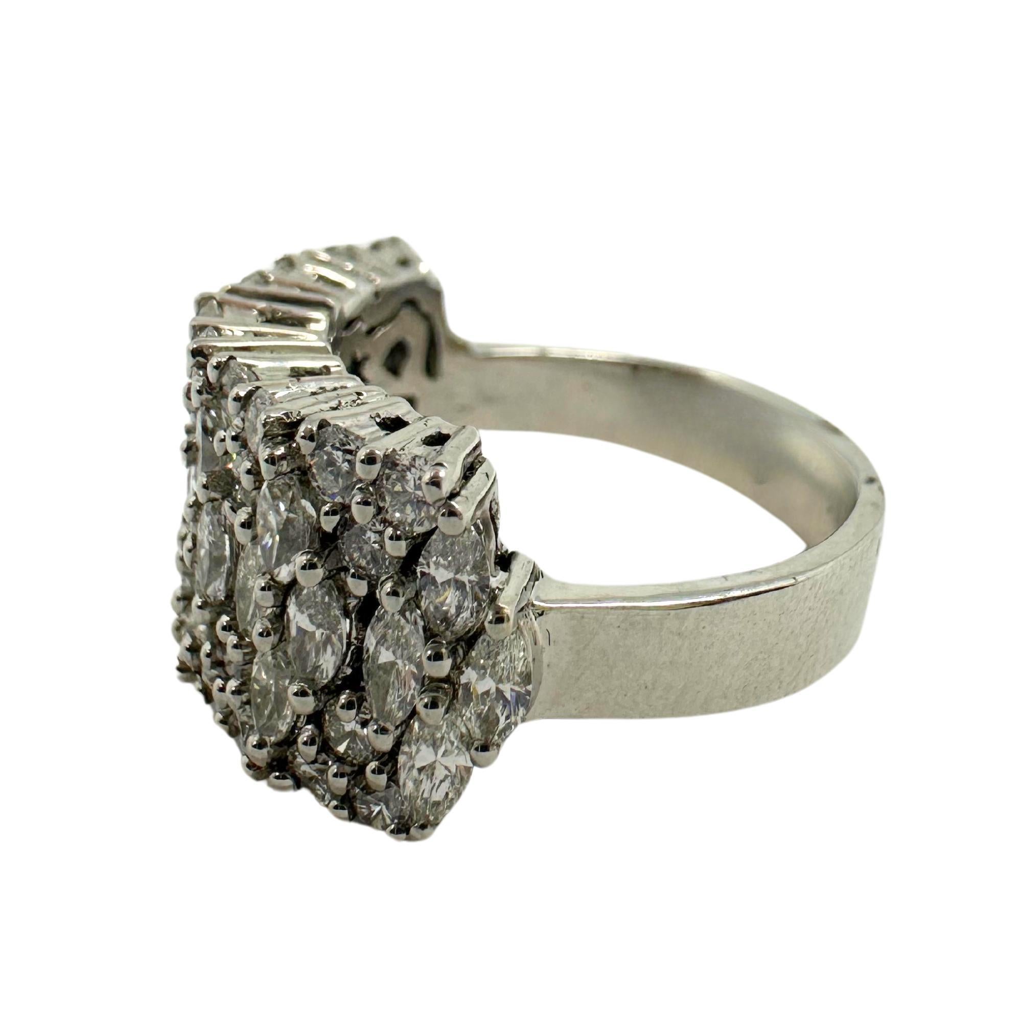 18K White Gold Marquise Cut Diamond Wide Band Ring For Sale 1