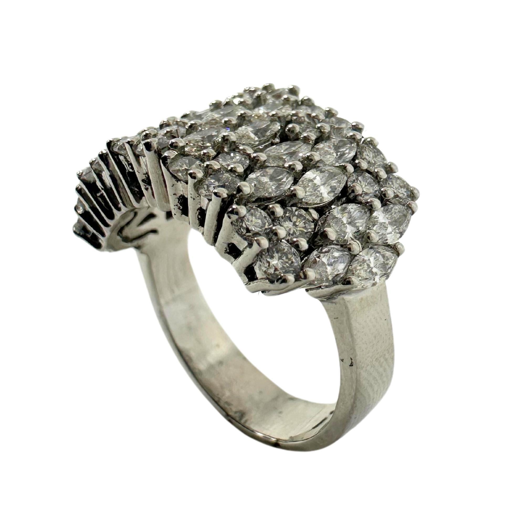 18K White Gold Marquise Cut Diamond Wide Band Ring For Sale 4
