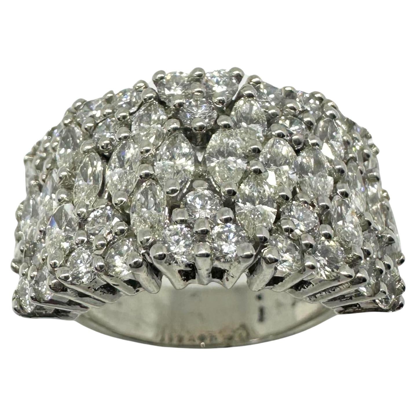 18K White Gold Marquise Cut Diamond Wide Band Ring