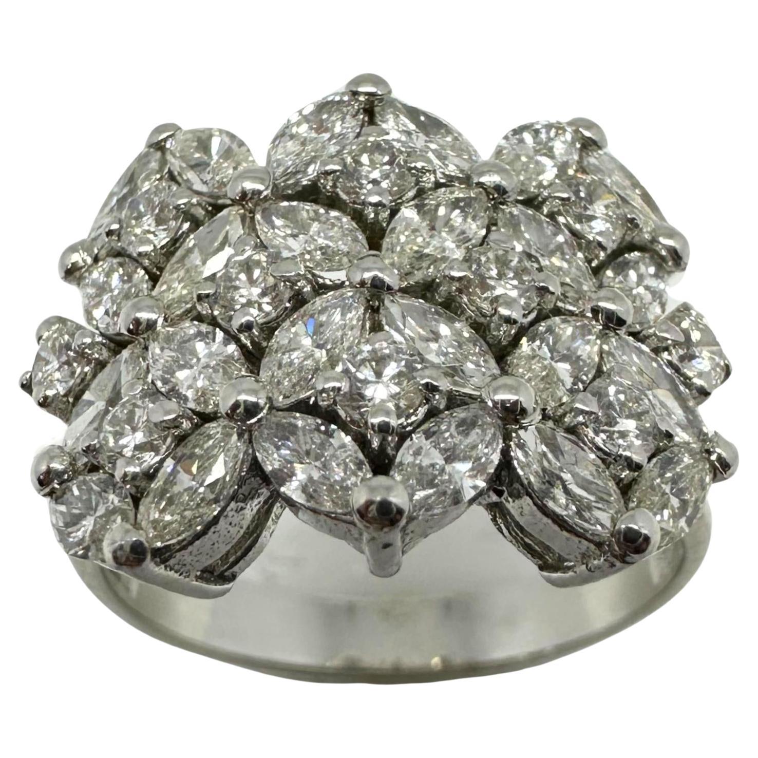 18K White Gold Marquise Cut Diamond Wide Band Ring