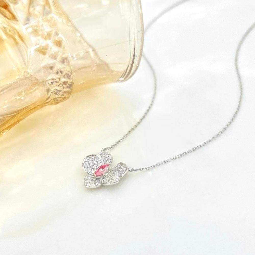 Modern 18K White Gold Marquise-Cut Fancy Pink Diamond & Diamond Pendant Necklace For Sale