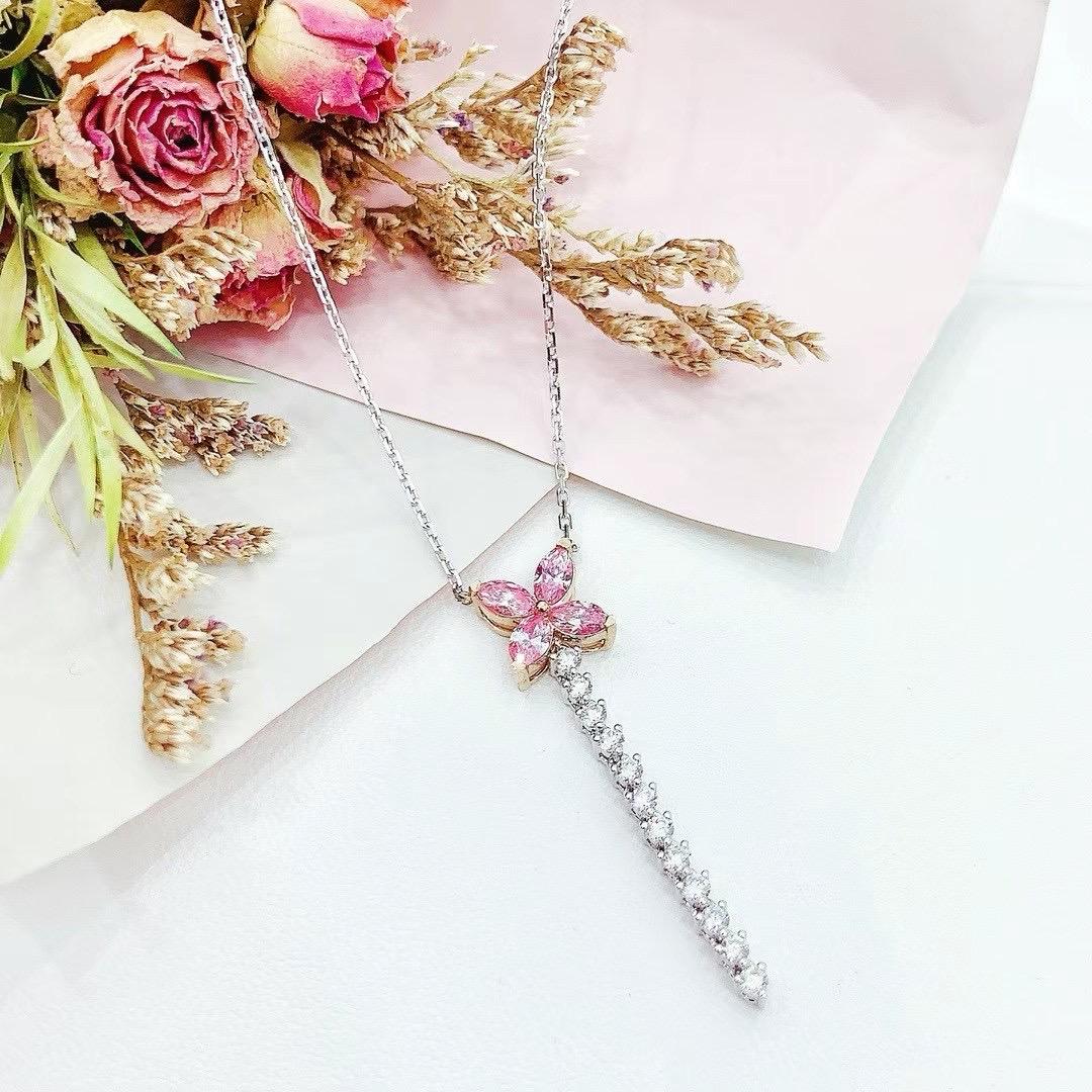 Modern 18K White Gold Marquise-Cut Fancy Pink Diamond & Diamond Pendant Necklace For Sale