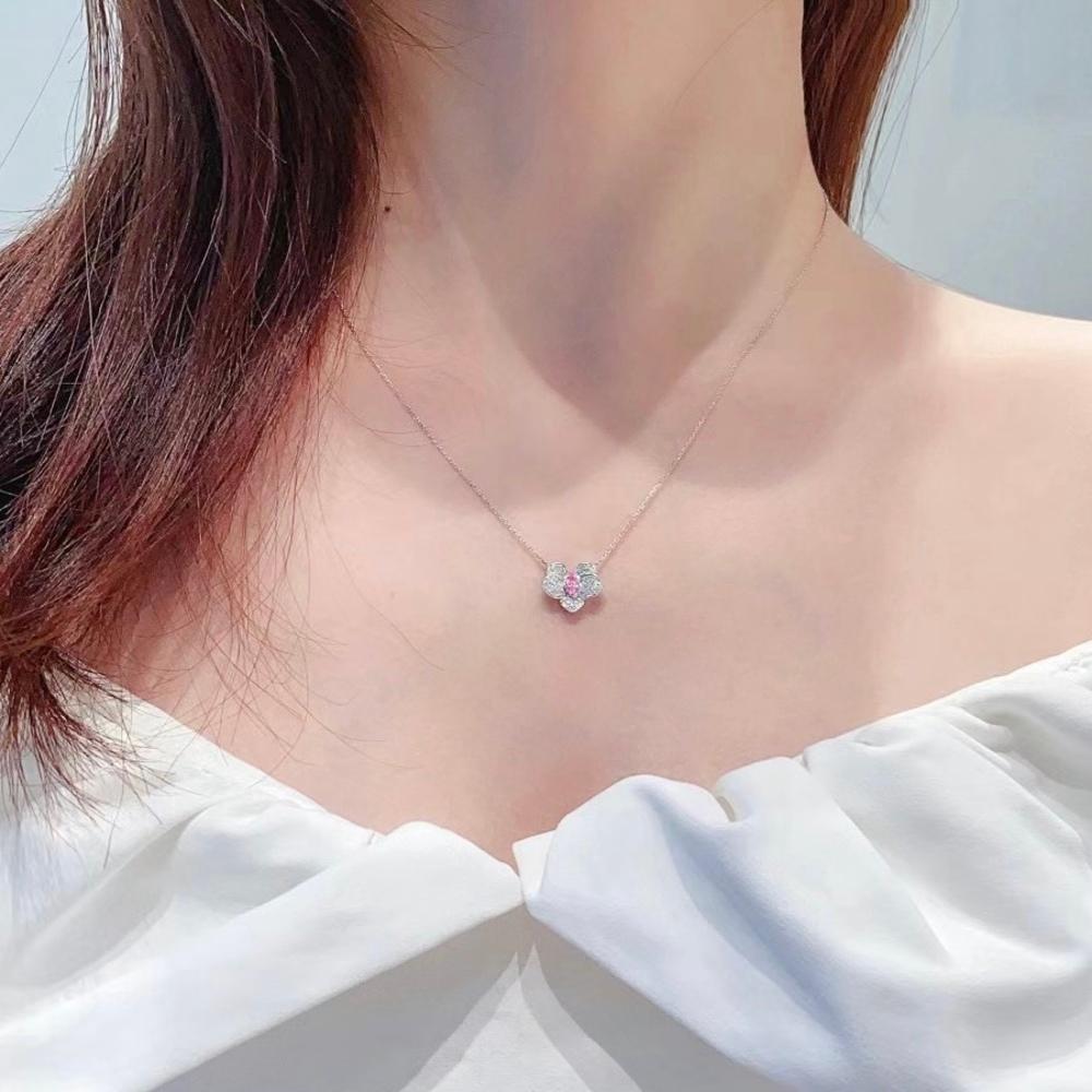 Marquise Cut 18K White Gold Marquise-Cut Fancy Pink Diamond & Diamond Pendant Necklace For Sale