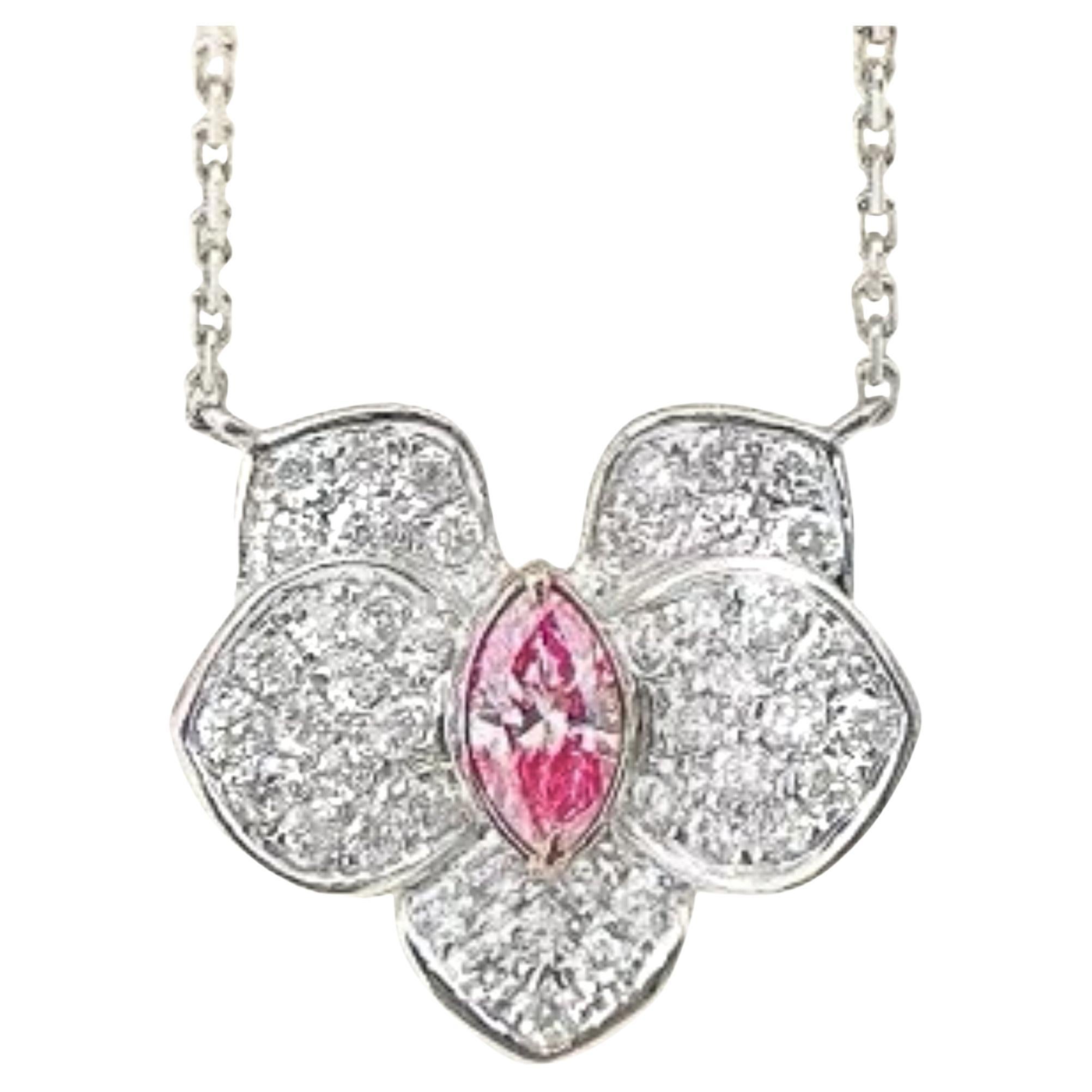 18K White Gold Marquise-Cut Fancy Pink Diamond & Diamond Pendant Necklace