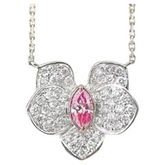 18K White Gold Marquise-Cut Fancy Pink Diamond & Diamond Pendant Necklace