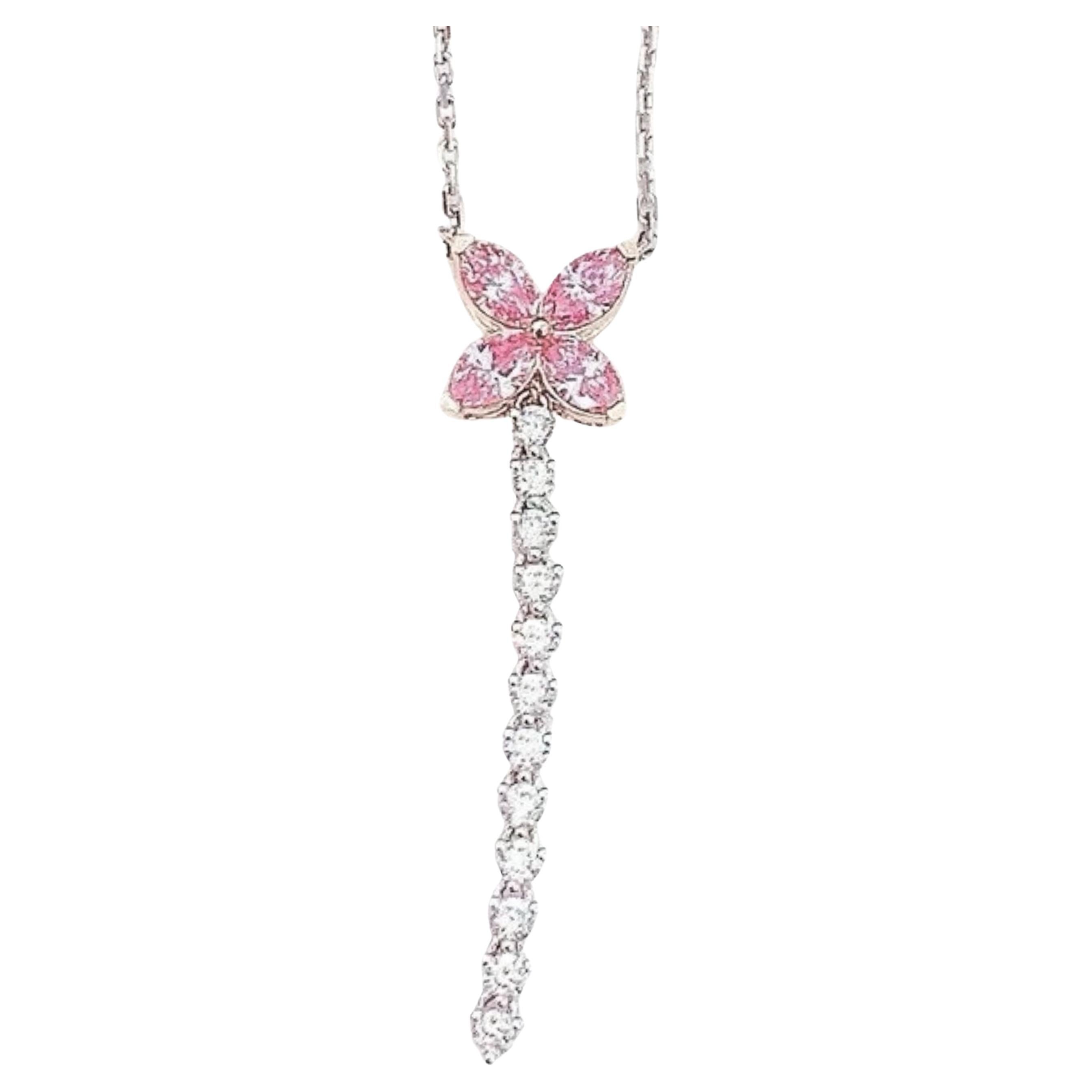 18K White Gold Marquise-Cut Fancy Pink Diamond & Diamond Pendant Necklace