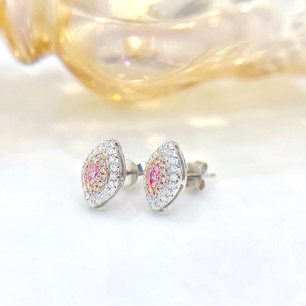Modern 18K White Gold Marquise-Cut Fancy Pink Diamond Stud Earrings For Sale