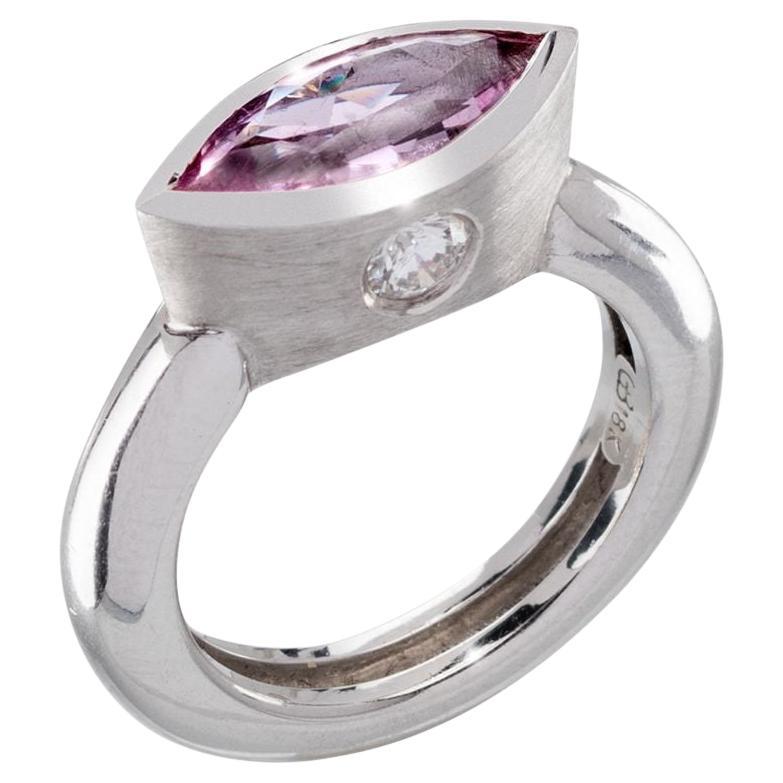 18k White Gold Marquise Cut Pink Sapphire Ring with Diamonds, by Gloria Bass For Sale