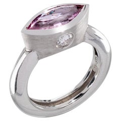 18k White Gold Marquise Cut Pink Sapphire Ring with Diamonds, by Gloria Bass