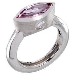 18k White Gold Marquise Cut Pink Sapphire Ring with Diamonds, by Gloria Bass 18k White Gold Marquise Cut Pink Sapphire Ring with Diamonds, by Gloria Bass