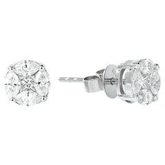 18K White Gold Marquise-Cut White Diamond Stud Earrings