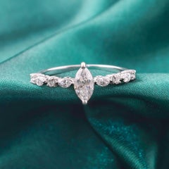 0.78 ct Marquise Diamond Solitaire Marquise & Round Accent Ring 18K White Gold