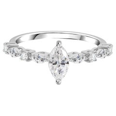 0.78 ct Marquise Diamond Solitaire Marquise & Round Accent Ring 18K White Gold