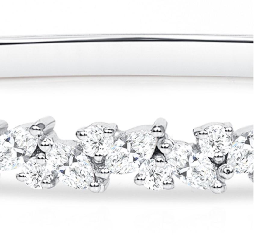 Modern 18k White Gold Marquise Diamond Solid Bangle  Combined with Round Diamonds For Sale