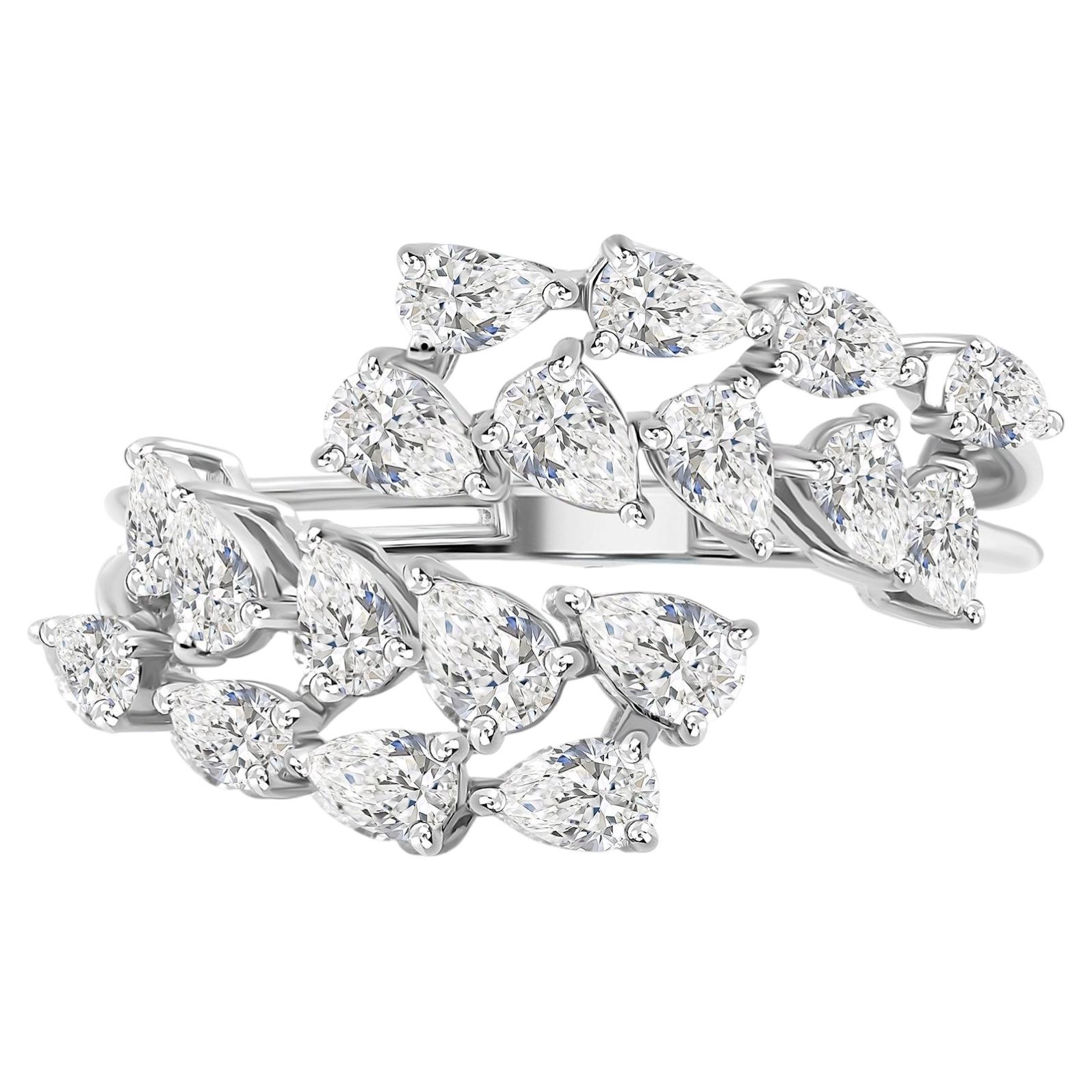 1.25 Carat SI Clarity HI Color Pear Diamond Wrap Ring 18K White Gold