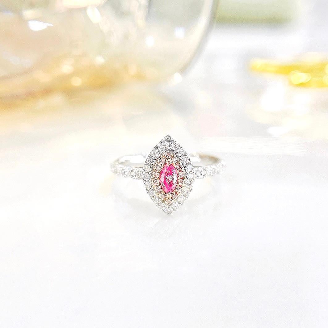 Modern 18K White Gold Marquise Pink Diamond Ring with Diamonds For Sale