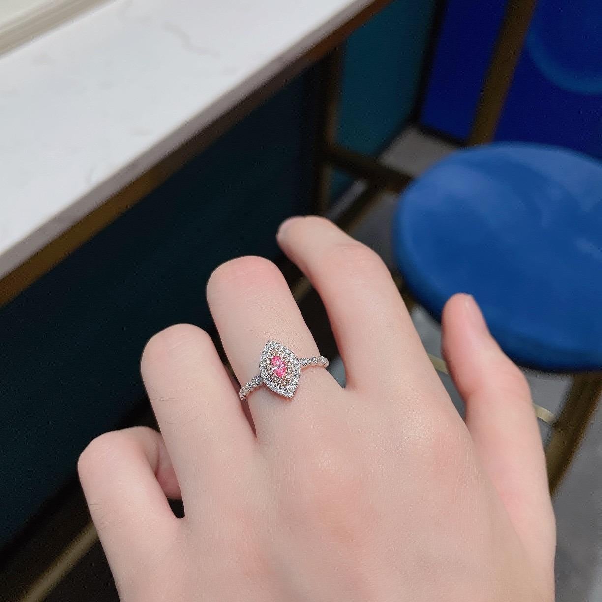 Marquise Cut 18K White Gold Marquise Pink Diamond Ring with Diamonds For Sale