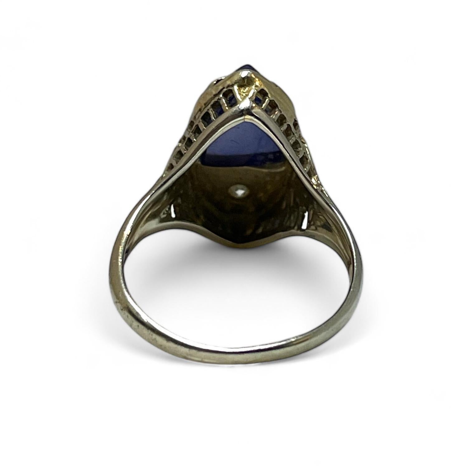 Women's or Men's 18K White Gold Marquise Sapphire with Diamond Ring For Sale