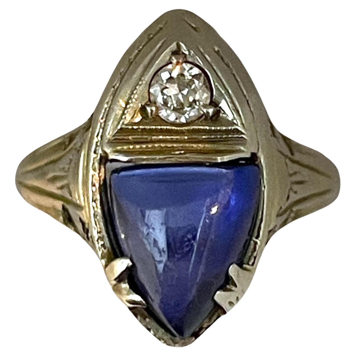 18K White Gold Marquise Sapphire with Diamond Ring