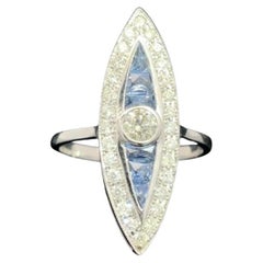 18k White Gold Marquise Shape Diamond & Sapphire Ring
